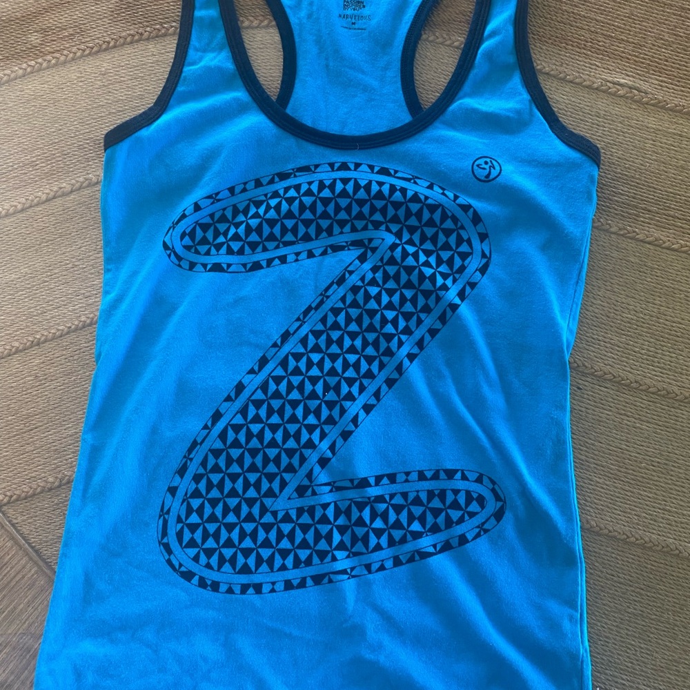 Zumba Fitness Bright Blue Racerback Tank with Black Graphic